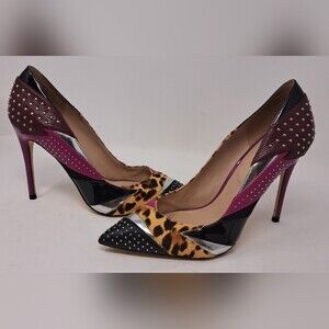 Aldo Women's High Heels Shoes Leopard Pink Black Studs Combo Sexy 8 US 38.5 EU